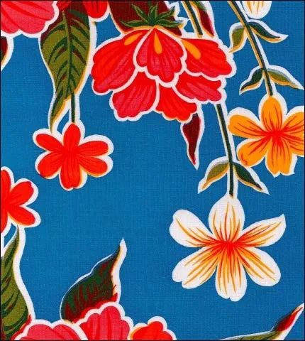 120" Round Oilcloth Tablecloth in Hawaii Blue