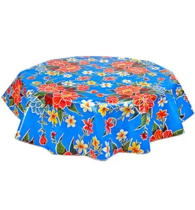 120" Round Oilcloth Tablecloth in Hawaii Blue