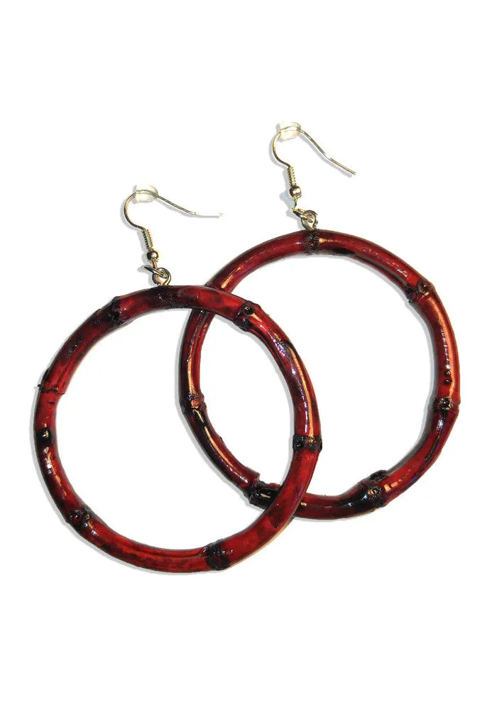 Bamboo Hoop Earrings - Red