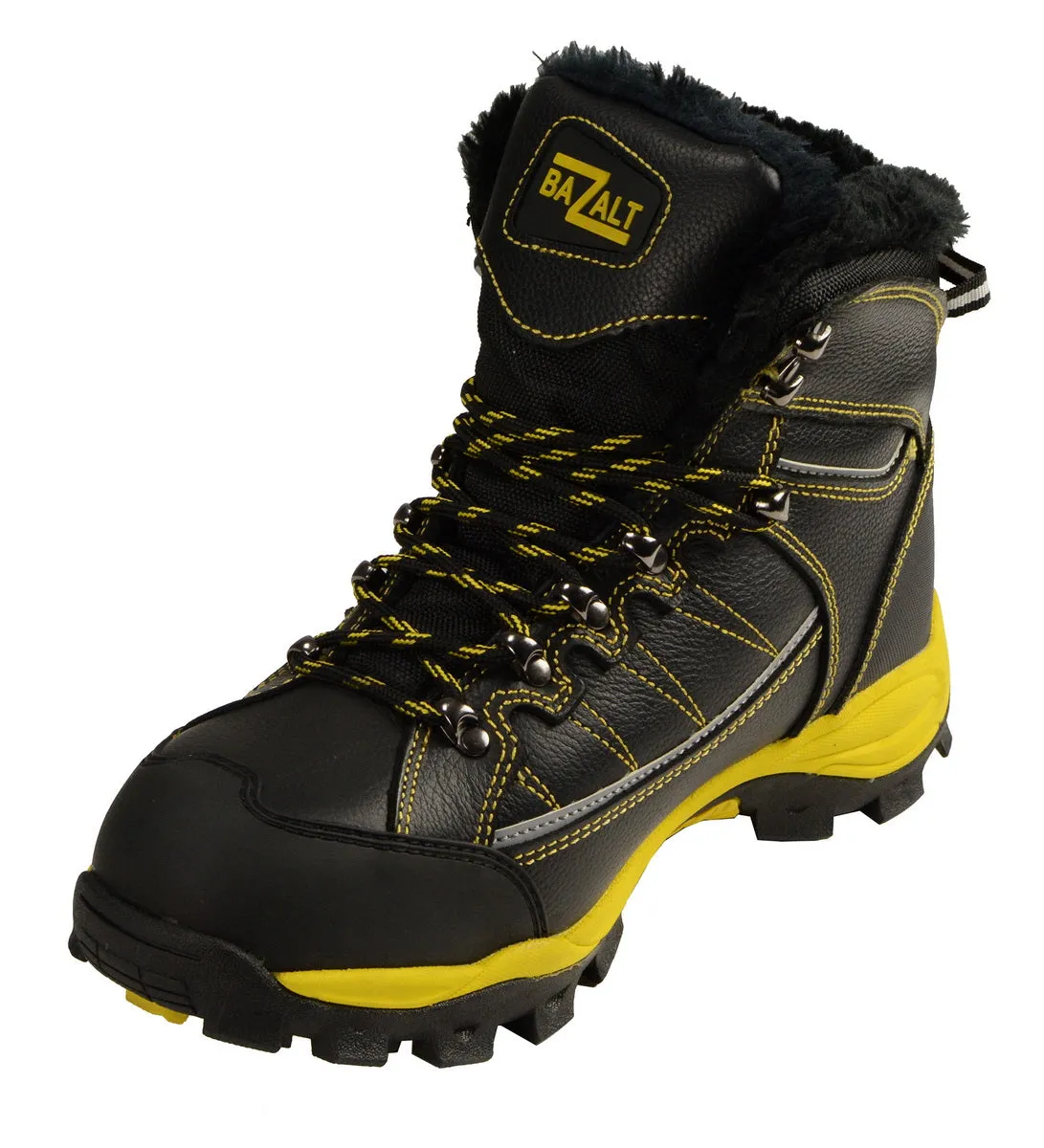 Bazalt MBM9124 Men's Faux Fur Lined Black with Yellow Water and Frost Proof Leather Outdoor Boots