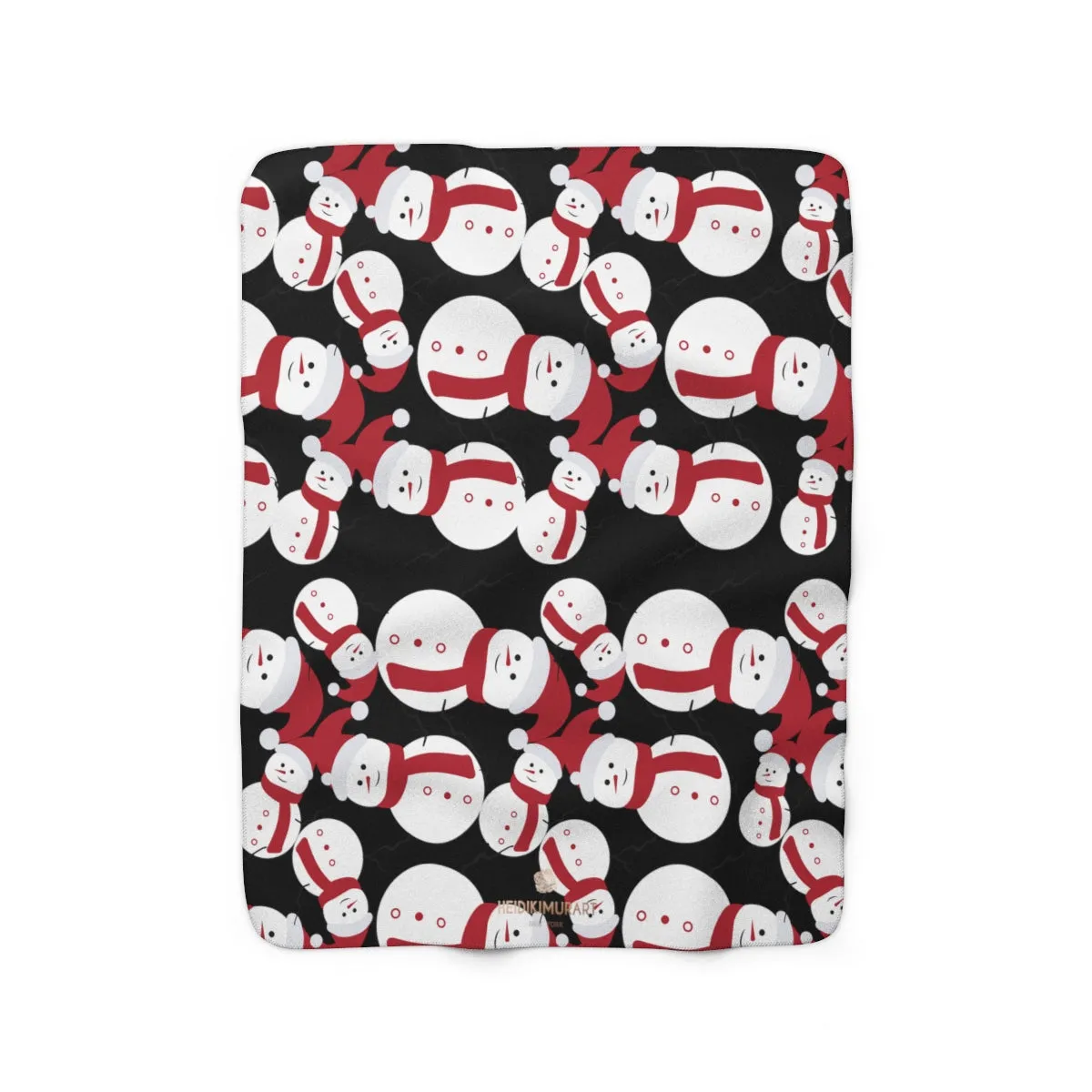 Black Christmas Fleece Blanket, White Red Fluffy Snowman Cozy Sherpa Fleece Blanket