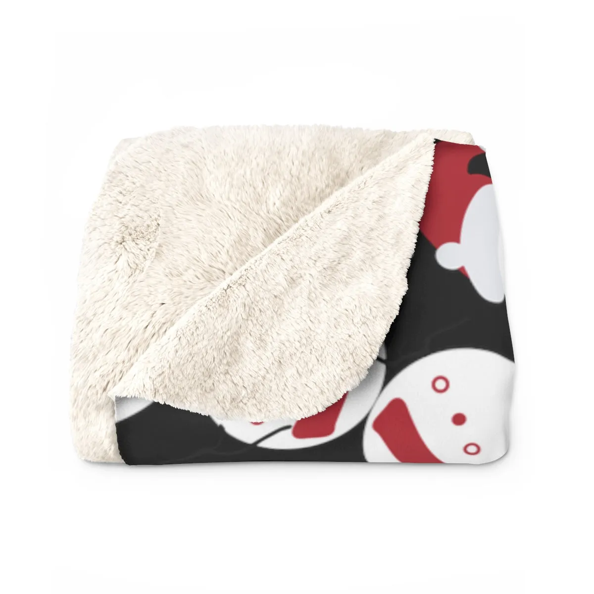 Black Christmas Fleece Blanket, White Red Fluffy Snowman Cozy Sherpa Fleece Blanket