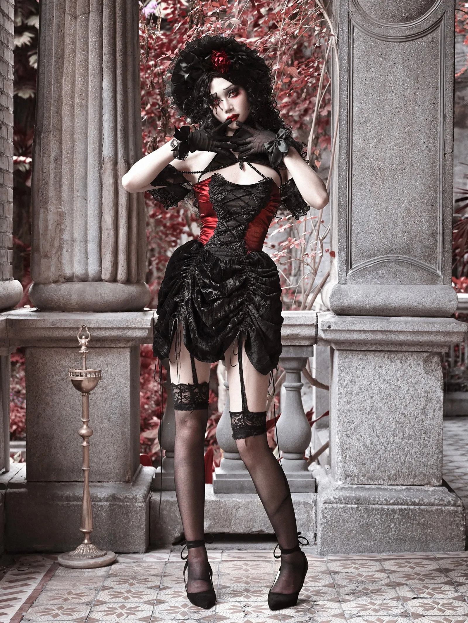 [Blood Supply] Halloween Royal Velvet Court Gothic Drawstring Dress