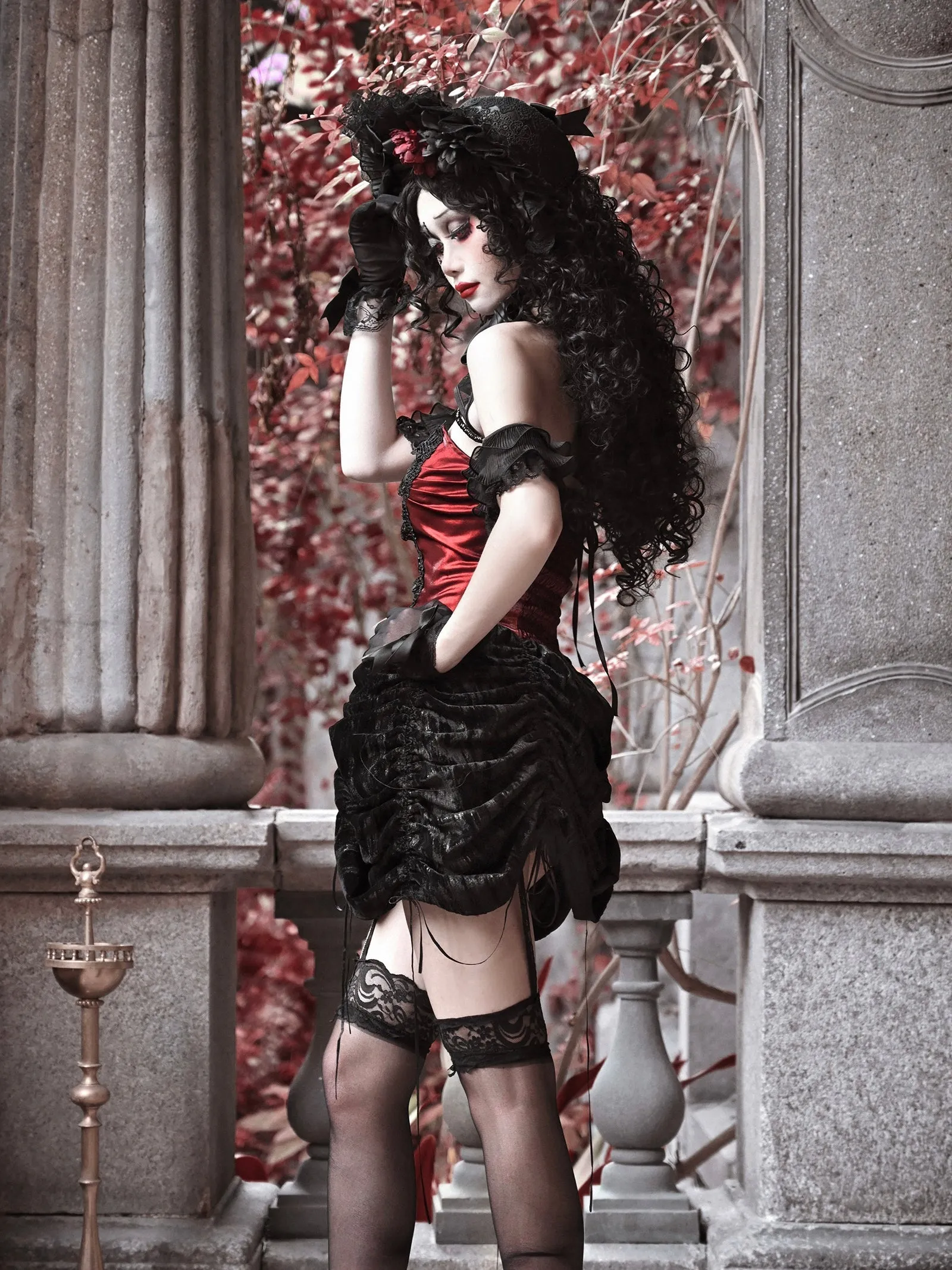 [Blood Supply] Halloween Royal Velvet Court Gothic Drawstring Dress