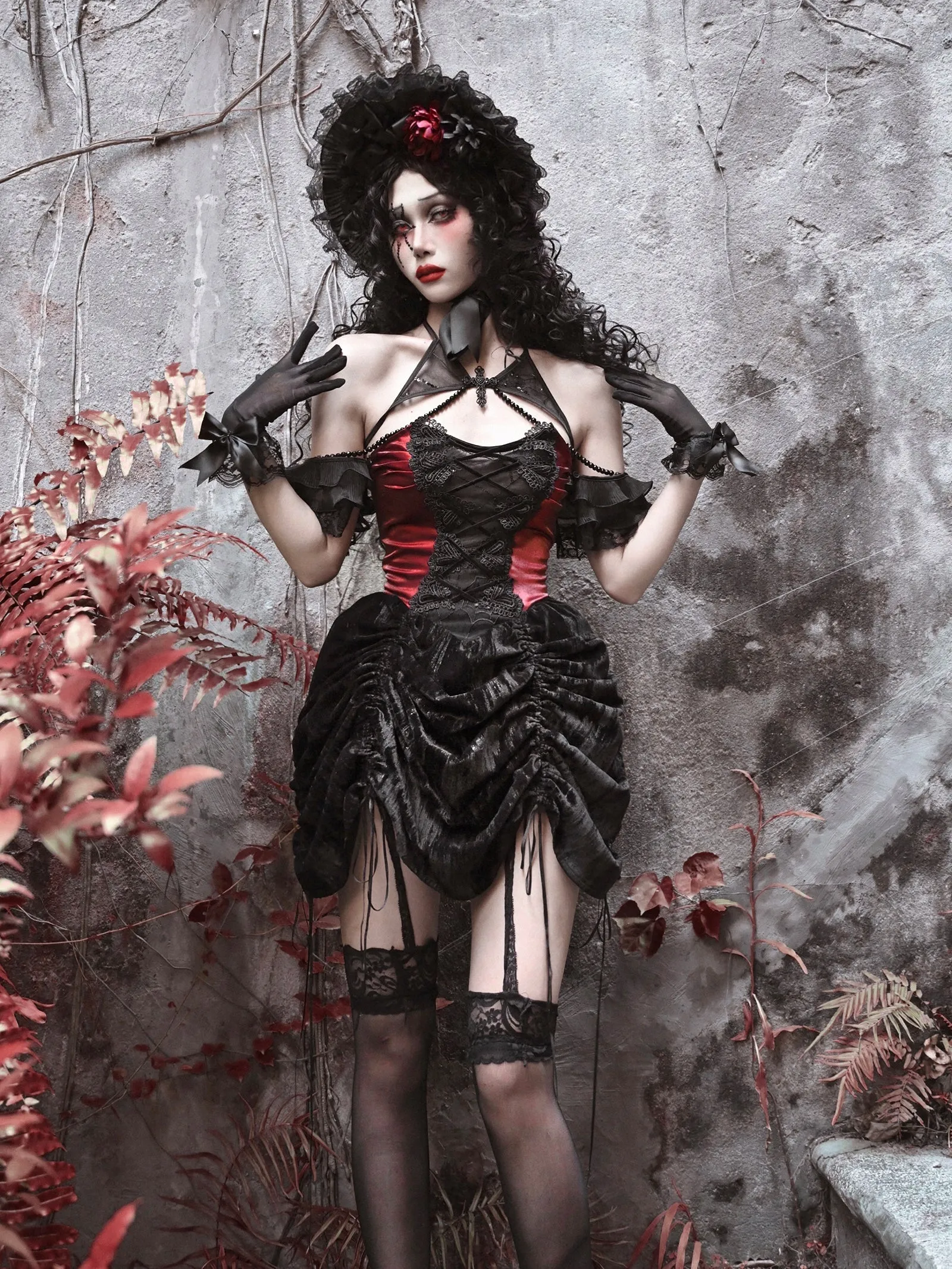 [Blood Supply] Halloween Royal Velvet Court Gothic Drawstring Dress