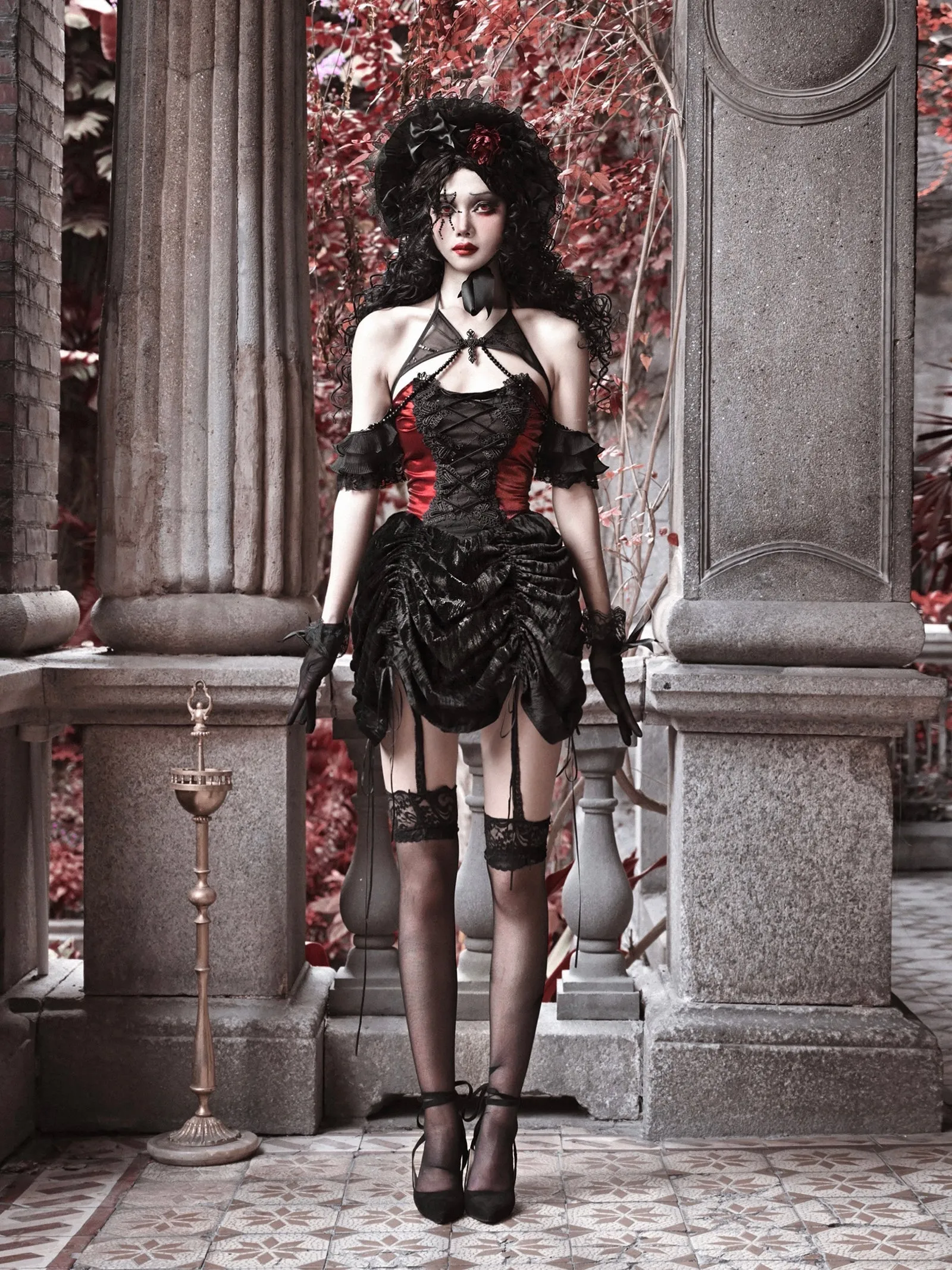 [Blood Supply] Halloween Royal Velvet Court Gothic Drawstring Dress