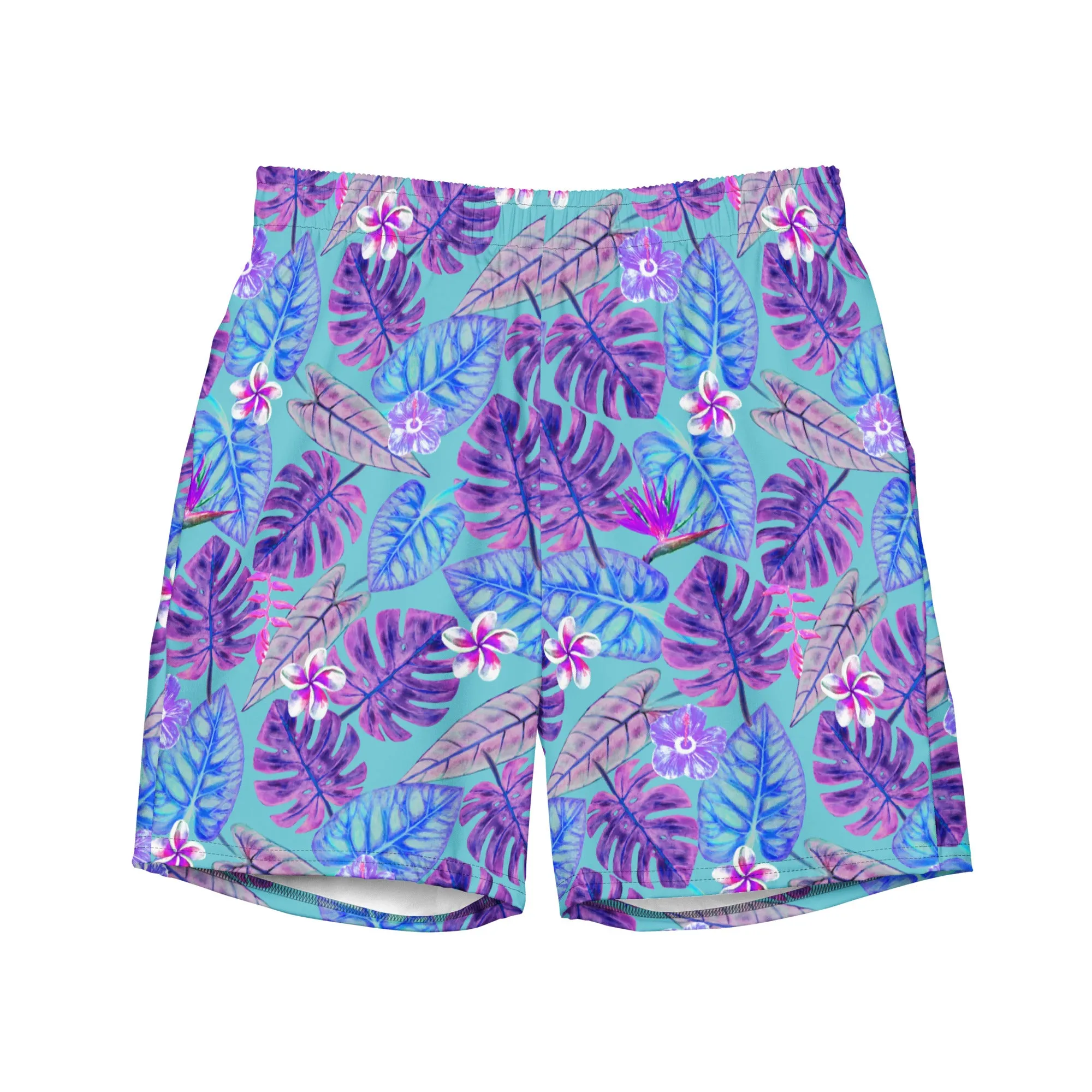 Blue tropical print swim trunk for men