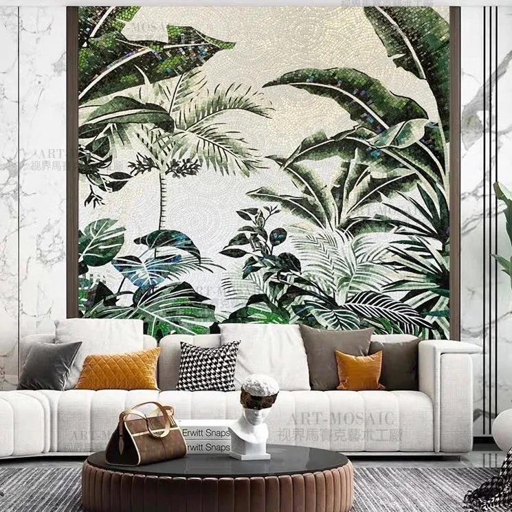 Custom Glass Mosaic Mural Tropical Plants Banana Leaves