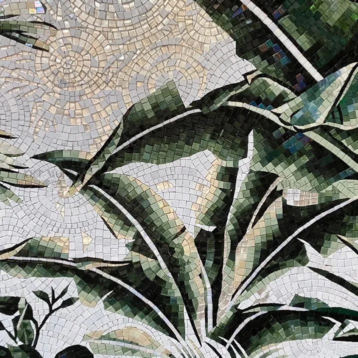 Custom Glass Mosaic Mural Tropical Plants Banana Leaves