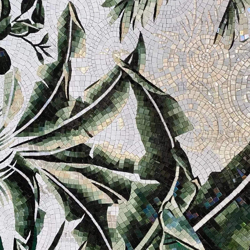 Custom Glass Mosaic Mural Tropical Plants Banana Leaves