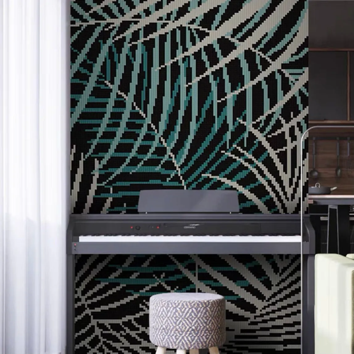 Custom Luxury Glass Mosaic Mural Tropical Palm Leaves