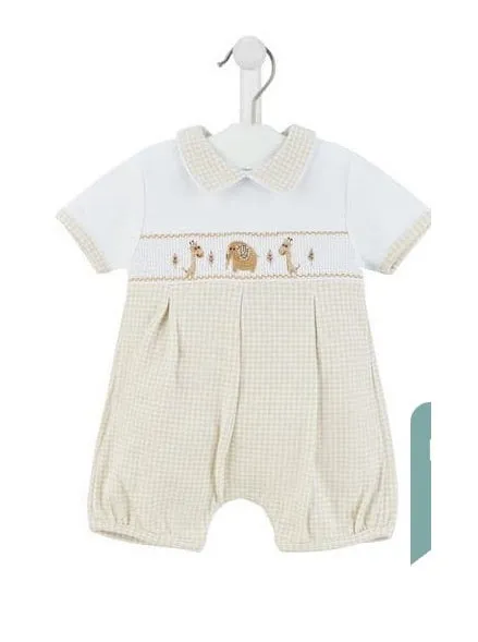 Dandelion Jungle Friends Smocked Romper Taupe