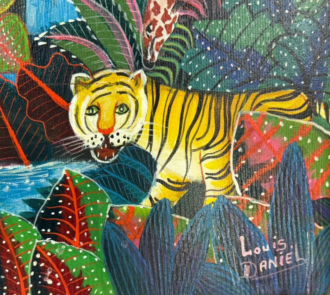 Daniel Louis 24"x36" Joyful Jungle Scene Oil on Canvas Painting #J26