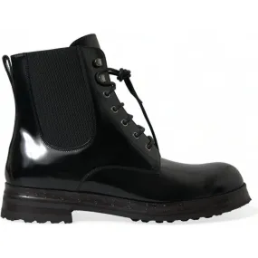 Dolce & Gabbana Elegant Black Leather Mid Calf Men's Boots