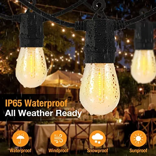 EIUIO Solar Outdoor Lights, 48FT Solar String Lights Outdoor Waterproof,8 Lighting Modes Solar Outdoor String Lights with Remotes & USB Port,Solar String Lights for Outside Bistro Party Patio