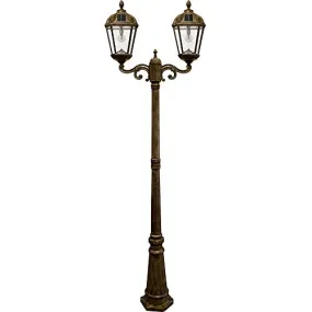 Gama Sonic Outdoor Solar Lamp Post Light Kit, Royal Bulb 120 Lumens, Double Head Weathered Bronze Cast Aluminum and Clear Beveled Glass Post Lamp, Light Pole, and Warm White Light 2700K, 98B302