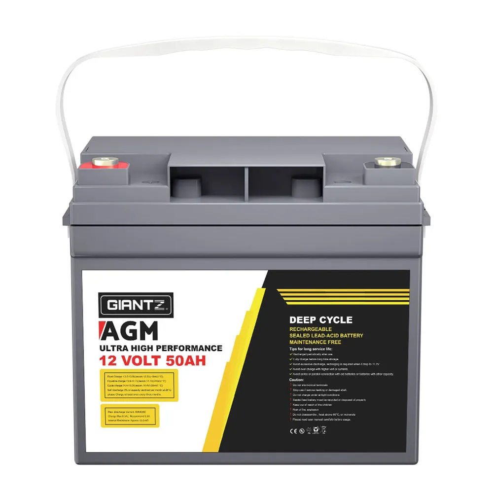 Giantz AGM Deep Cycle Battery 12V 50Ah x2 Box Portable Solar Caravan Camping