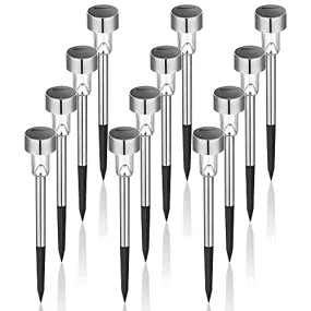 GIGALUMI Solar Lights Outdoor Waterproof Lights, Solar Lights for Outside, 12Pack Stainless Steel LED Solar Garden Lights Outdoor Solar Lights for Patio, Lawn, Yard and Landscape-(Cold White)