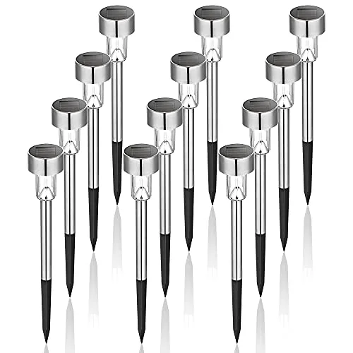 GIGALUMI Solar Lights Outdoor Waterproof Lights, Solar Lights for Outside, 12Pack Stainless Steel LED Solar Garden Lights Outdoor Solar Lights for Patio, Lawn, Yard and Landscape-(Cold White)