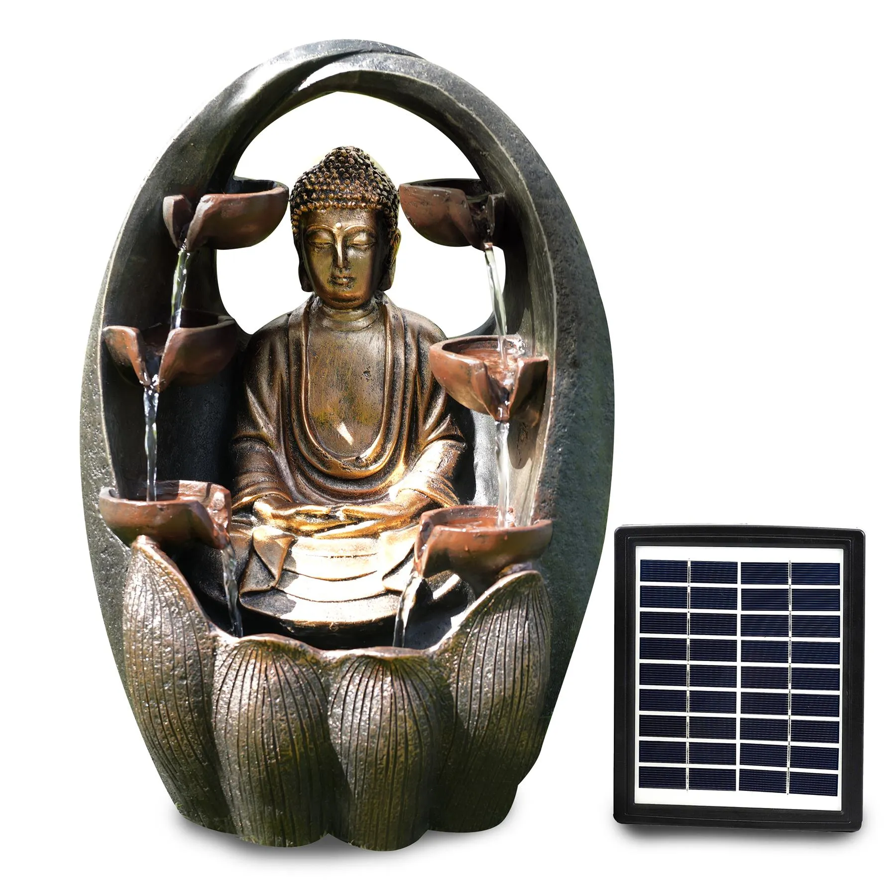 Golden Buddha Solar Water Feature Outdoor With LED