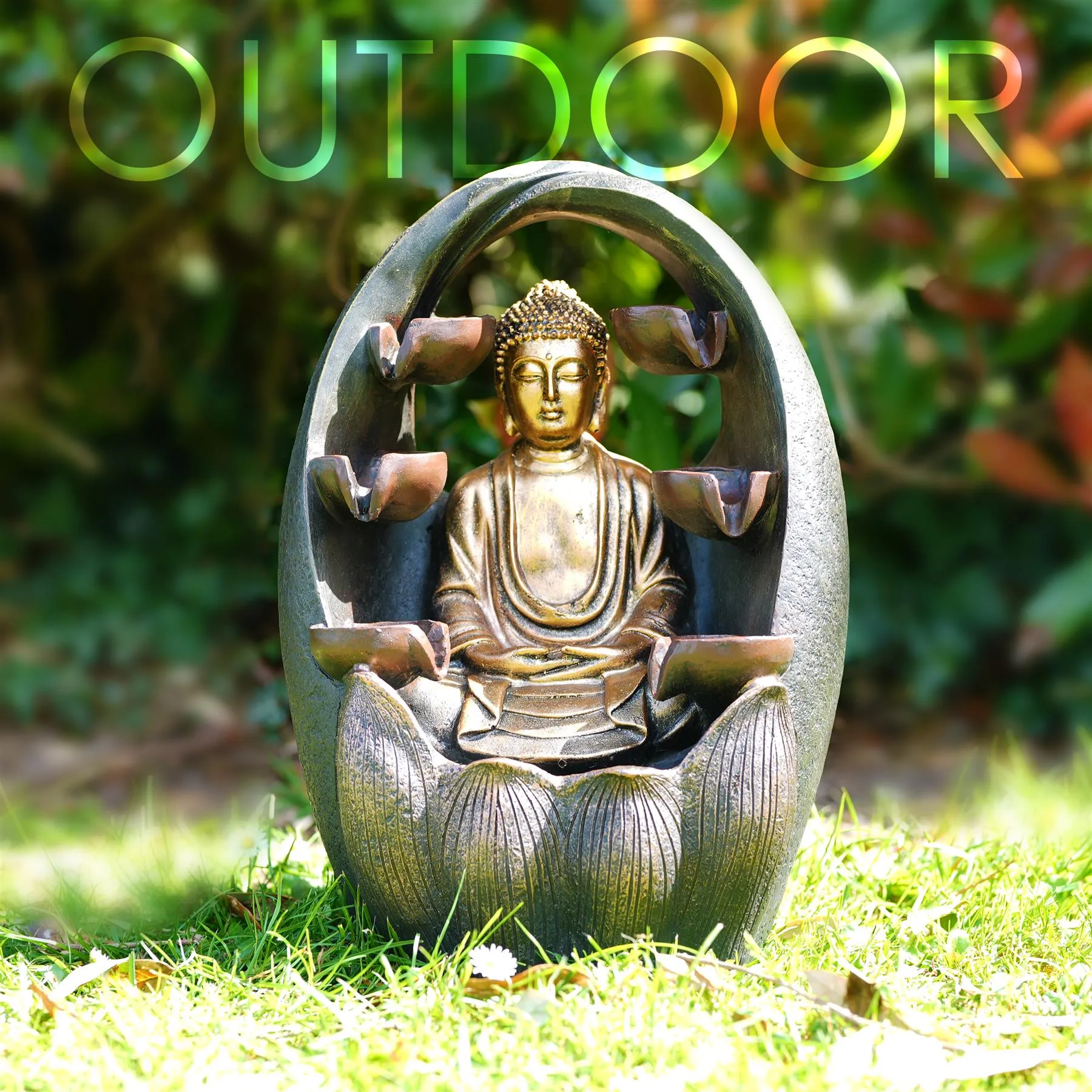 Golden Buddha Solar Water Feature Outdoor With LED