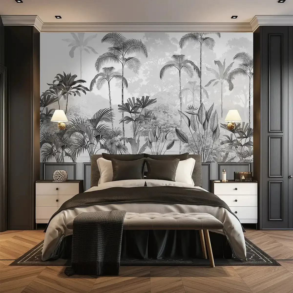 Kaira, Nature Theme Wallpaper for Rooms, Black & White, Customised