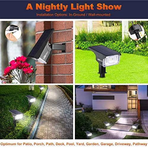 LEREKAM Solar Spot Lights, IP65 Waterproof 40 LEDs Landscape Spotlights,USB & Solar Powered Wall Lights Dark Sensing Auto On/Off,3 Modes Outdoor Solar Garden Lights for Yard Porch 2 Pack