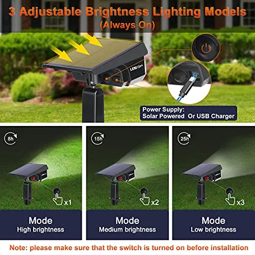 LEREKAM Solar Spot Lights, IP65 Waterproof 40 LEDs Landscape Spotlights,USB & Solar Powered Wall Lights Dark Sensing Auto On/Off,3 Modes Outdoor Solar Garden Lights for Yard Porch 2 Pack