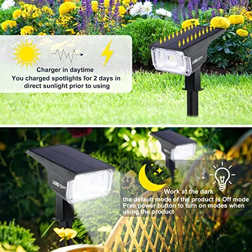 LEREKAM Solar Spot Lights, IP65 Waterproof 40 LEDs Landscape Spotlights,USB & Solar Powered Wall Lights Dark Sensing Auto On/Off,3 Modes Outdoor Solar Garden Lights for Yard Porch 2 Pack