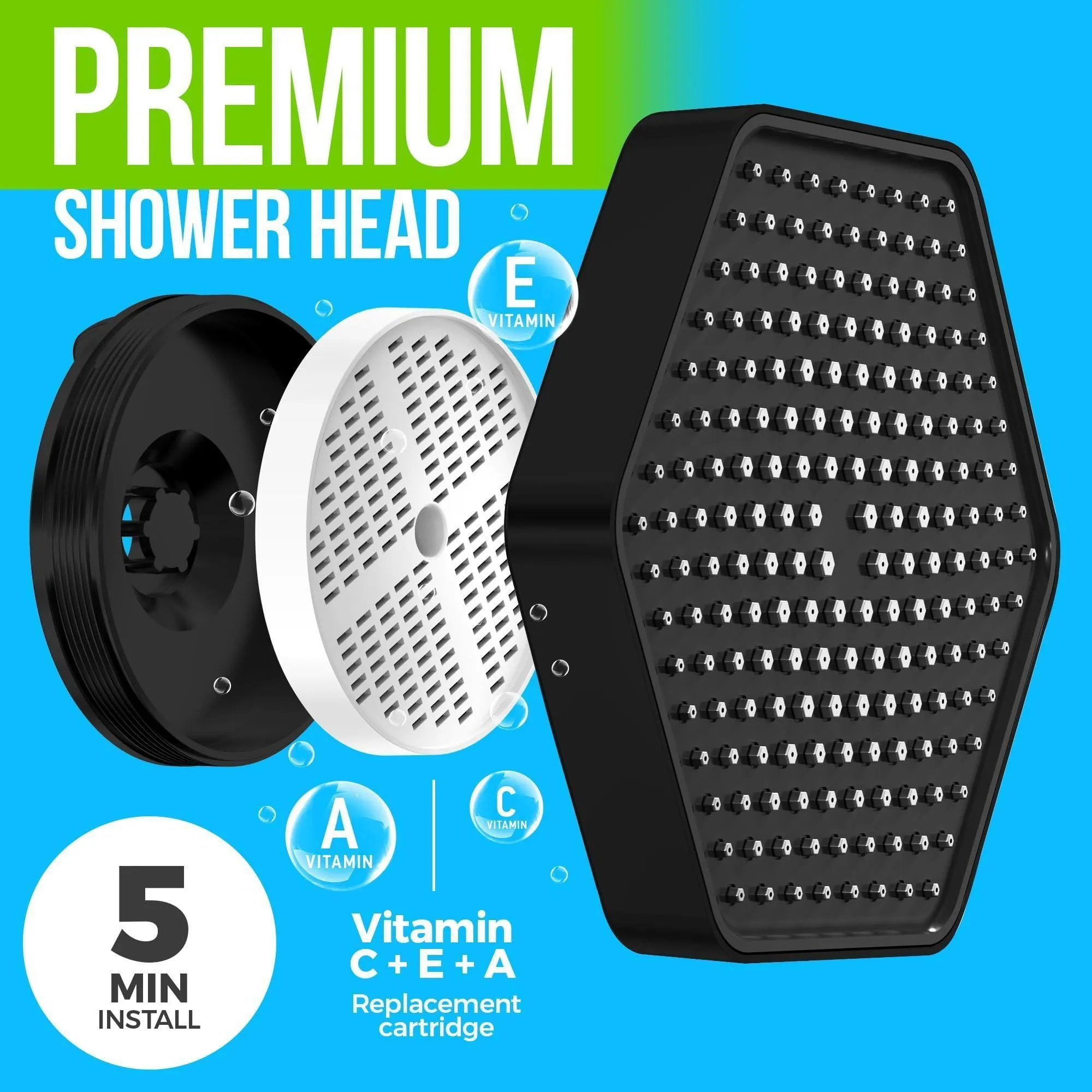 Luxury Filtered Shower Head High Pressure Rain Showerhead with Filter Black