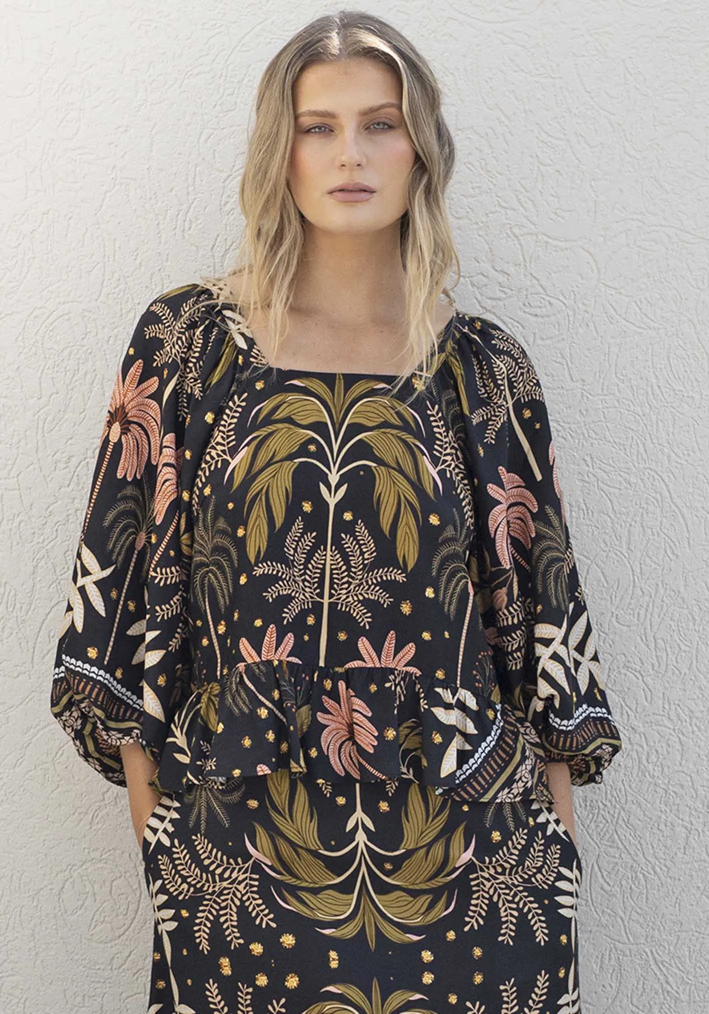 Midnight Tropical Peplum Blouse