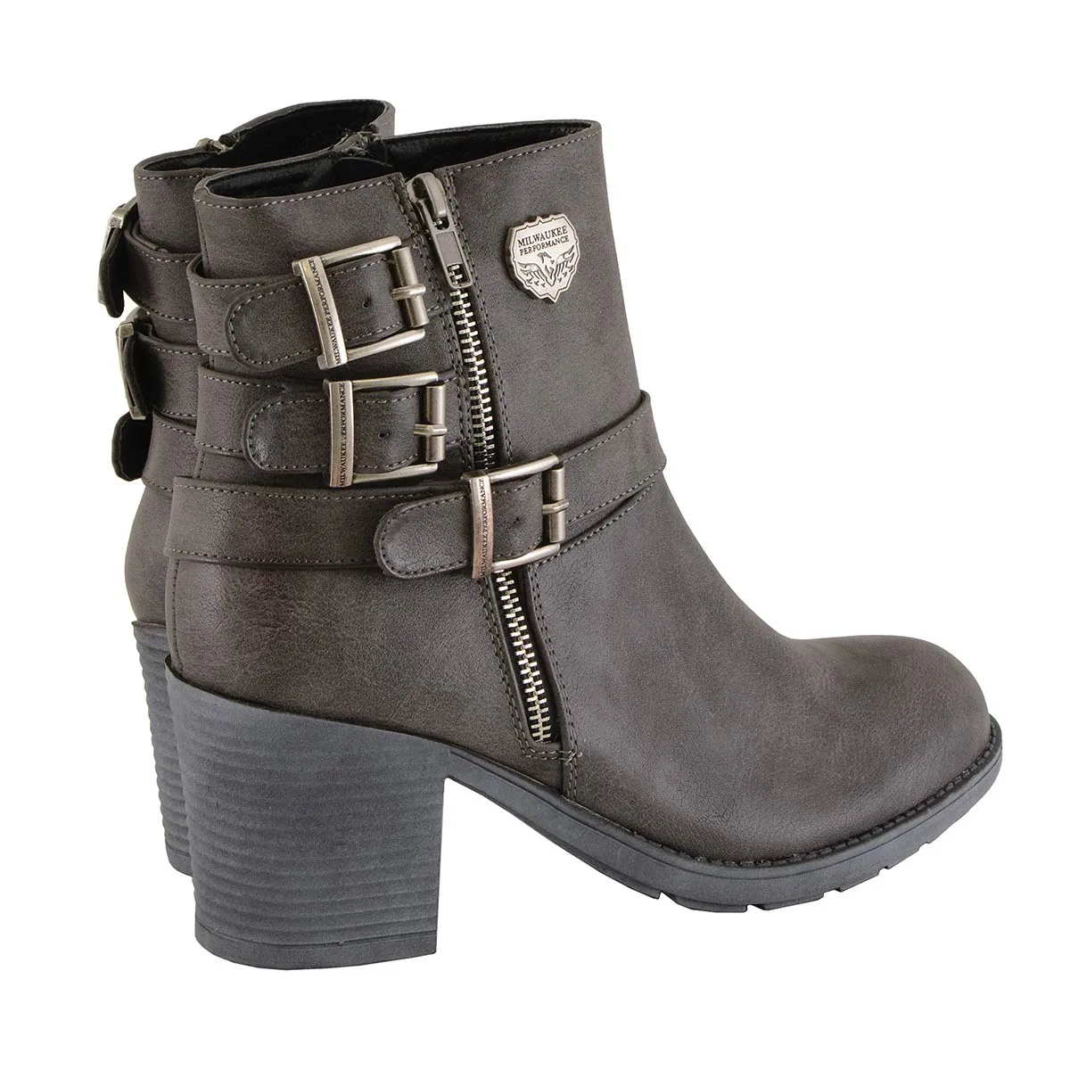 Milwaukee Leather MBL9406 Women's Stone Grey 3-Buckle Leather Boots