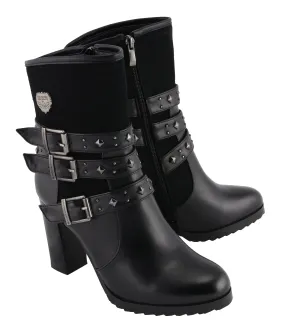 Milwaukee Leather MBL9433 Women's Black Triple Buckle Strap Fashion Riding Boots with Block Heel