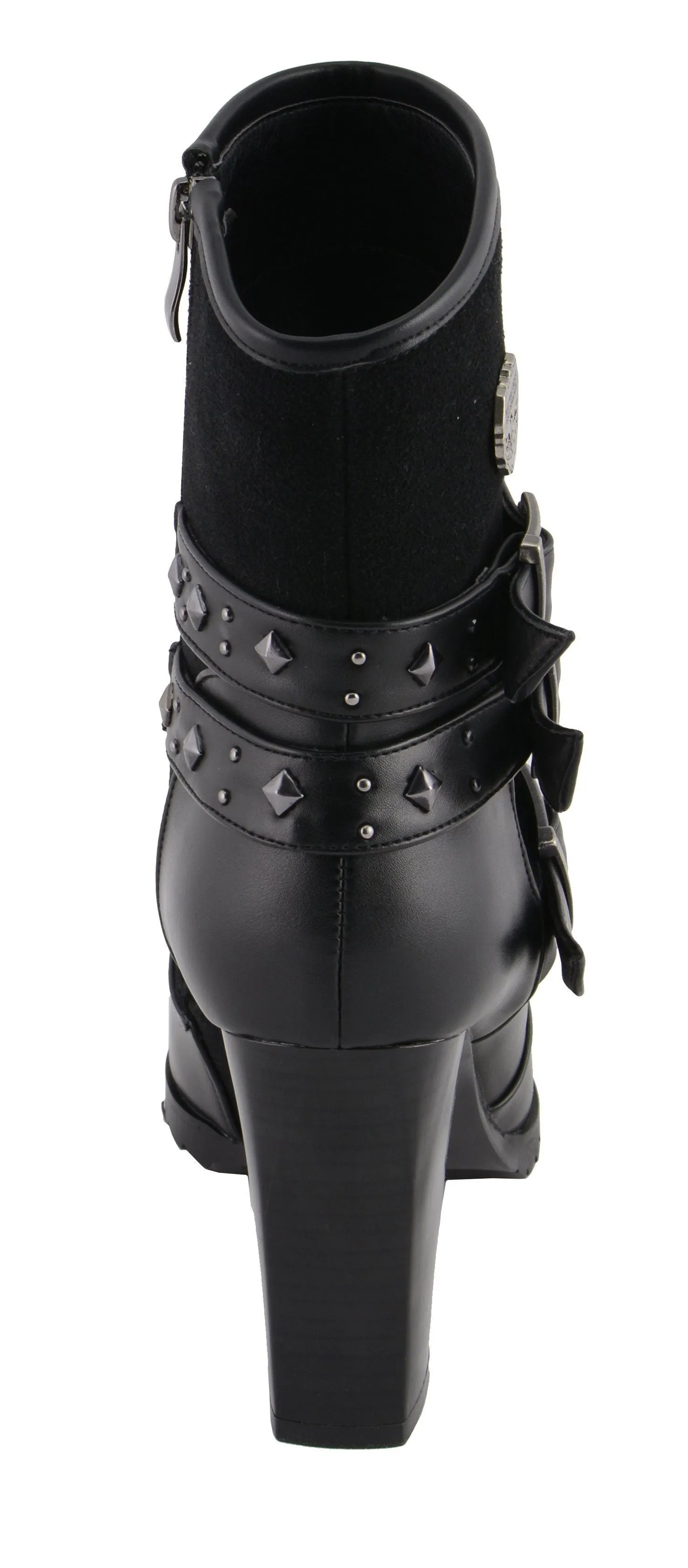 Milwaukee Leather MBL9433 Women's Black Triple Buckle Strap Fashion Riding Boots with Block Heel