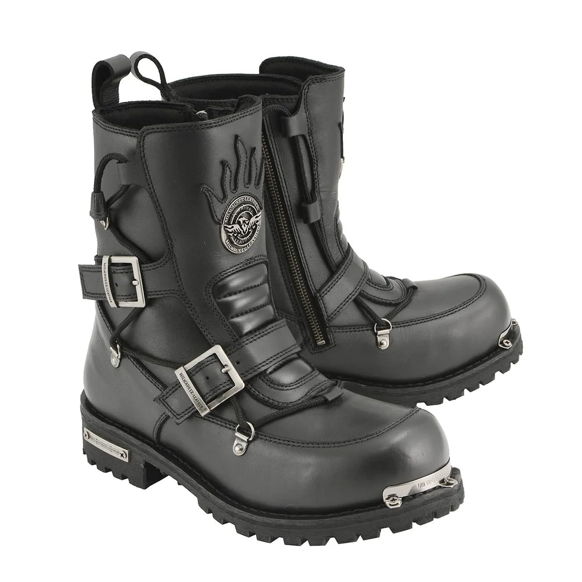 Milwaukee Leather MBM9076 Men’s Black Tactical Logger Leather Boots with Buckle Enhancement