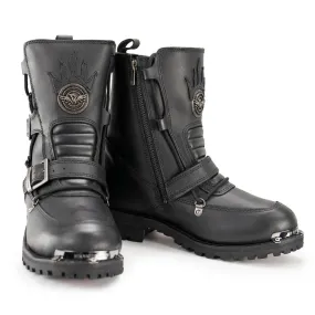 Milwaukee Leather MBM9076 Men’s Black Tactical Logger Leather Boots with Buckle Enhancement