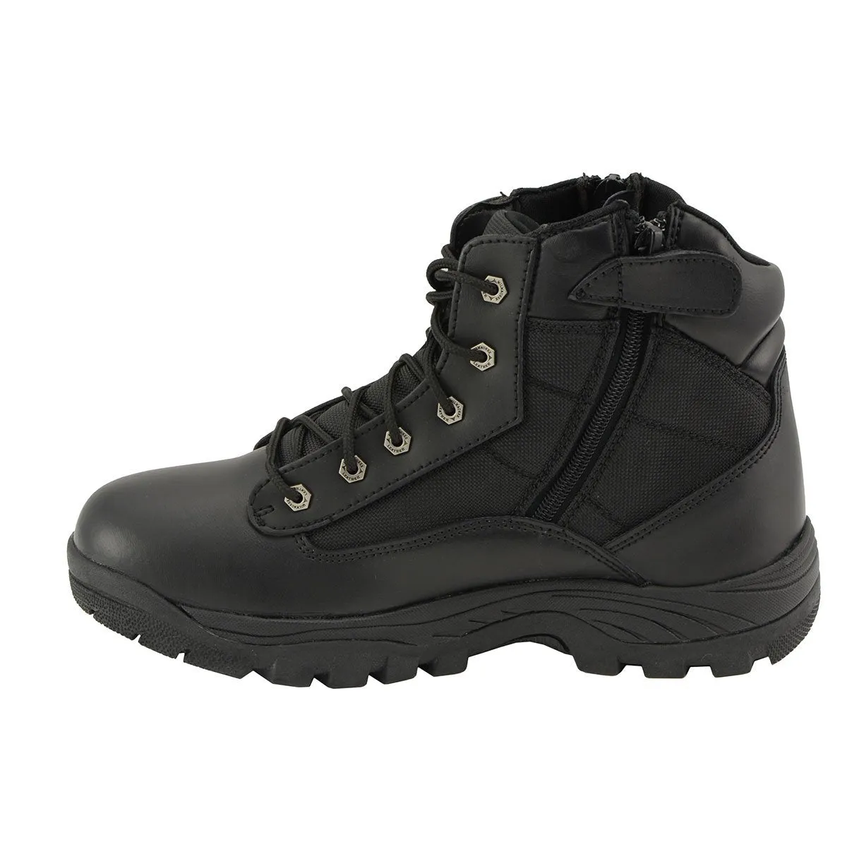 Milwaukee Leather Men's 6-inch Black Leather Swat Style-Tactical Lace-Up Biker Boots w/ Side Zippers MBM9011