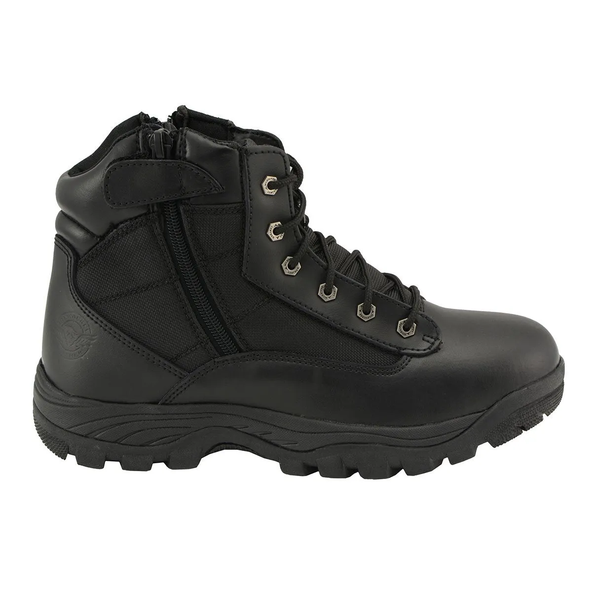 Milwaukee Leather Men's 6-inch Black Leather Swat Style-Tactical Lace-Up Biker Boots w/ Side Zippers MBM9011