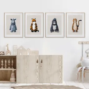 Neutral Jungle Safari Animal Nursery Prints Set Of 4