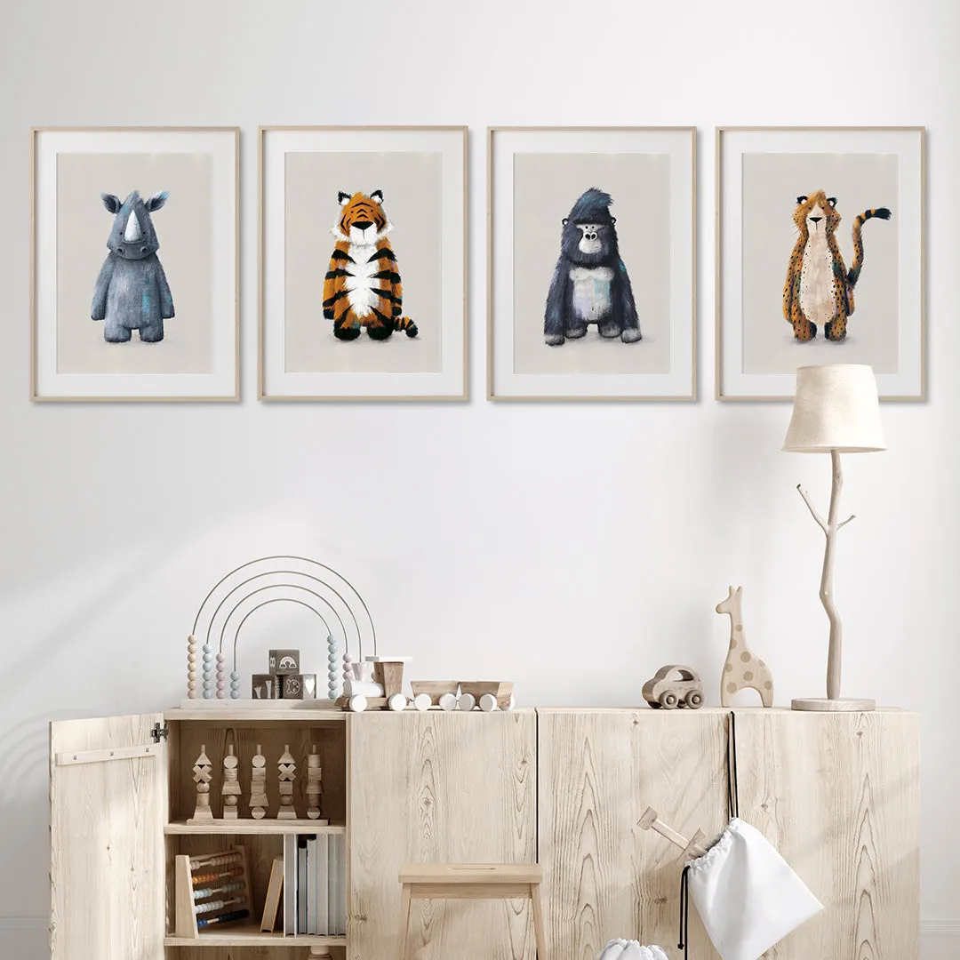 Neutral Jungle Safari Animal Nursery Prints Set Of 4