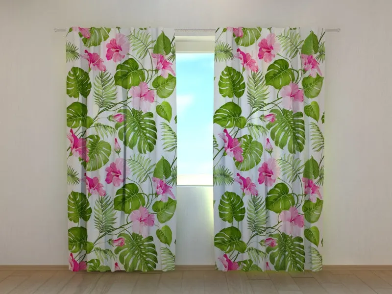 Photocurtain Tropical Flowers on the White