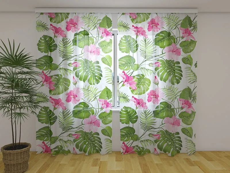 Photocurtain Tropical Flowers on the White