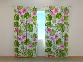 Photocurtain Tropical Flowers on the White