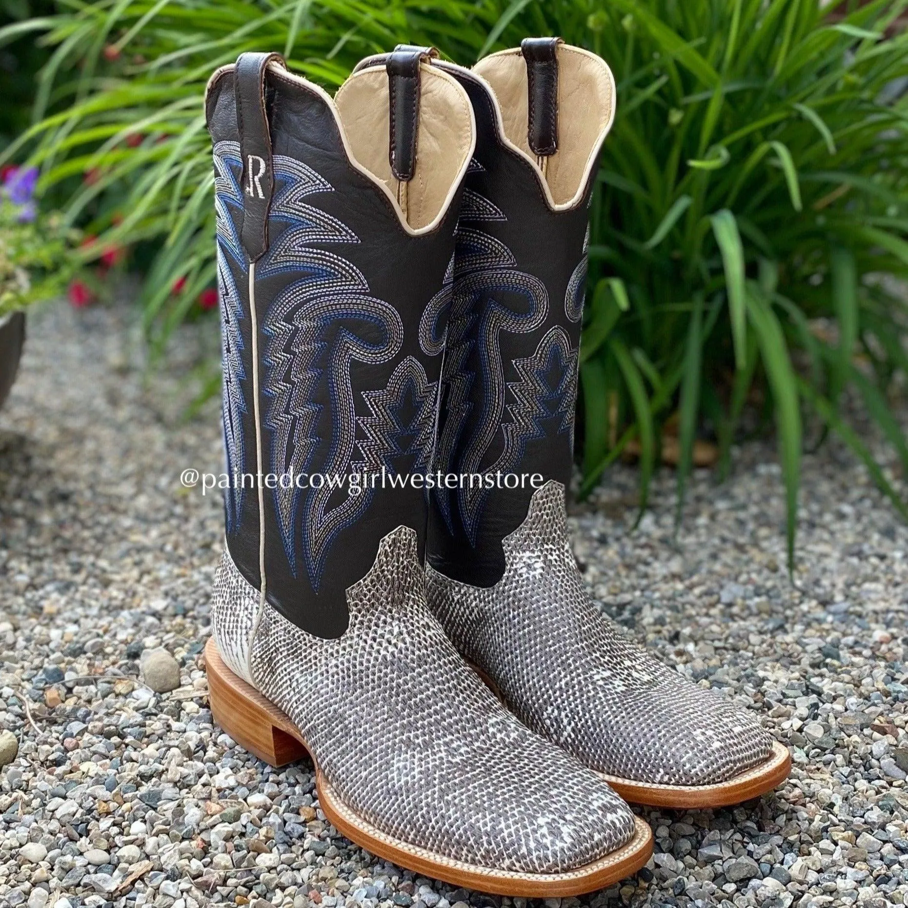 R. Watson Men's Natural Ring Lizard Square Toe Cowboy Boots RW7900