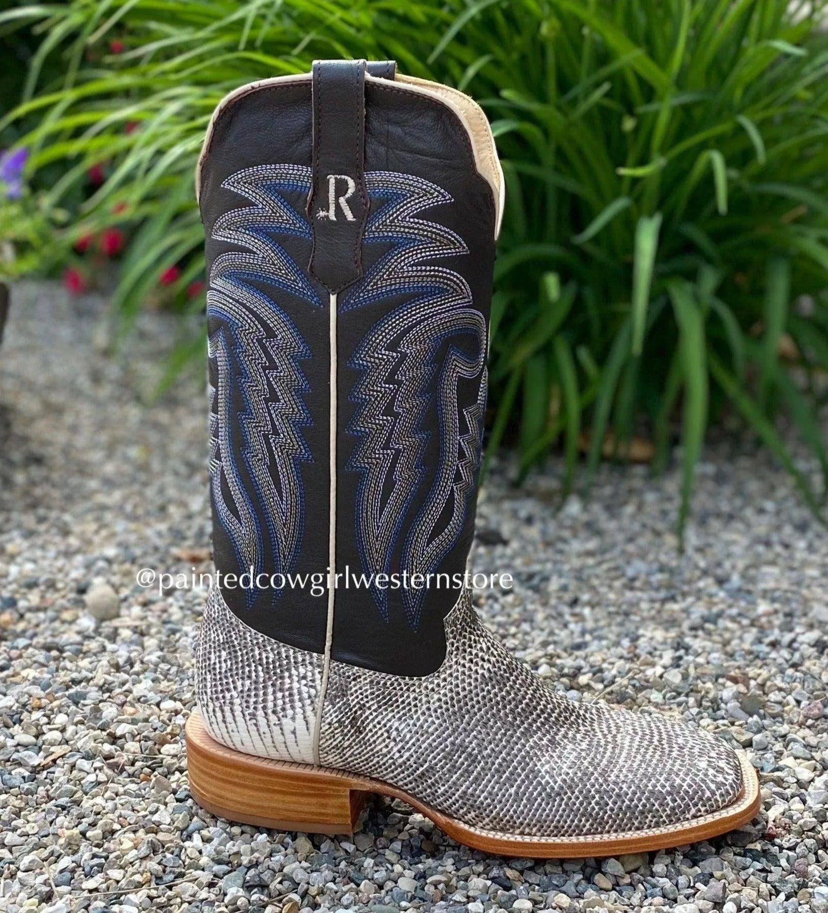 R. Watson Men's Natural Ring Lizard Square Toe Cowboy Boots RW7900