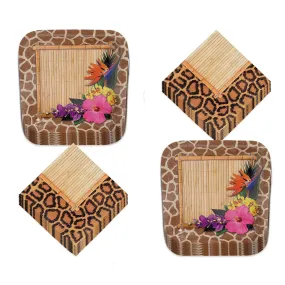 Safari Paradise Animal Print and Wild Floral Paper Dinner Plates and Lunch Napkins (Serves 16)