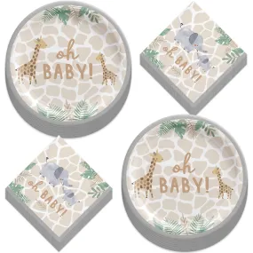 Soft Jungle Animal Print Baby Shower Dessert Plates and Beverage Napkins (Serves 16)