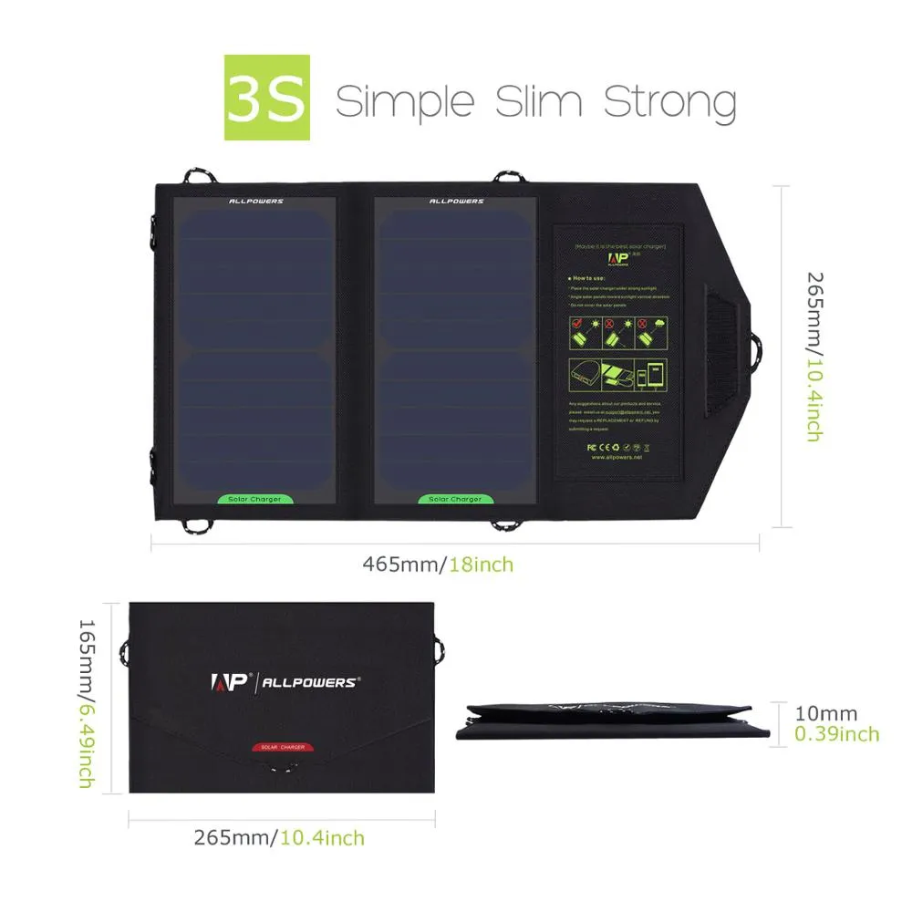 Solar Panel 10W 5V Solar Charger Portable Solar Battery Chargers Charging for Phone for Hiking  Camping Outdoors