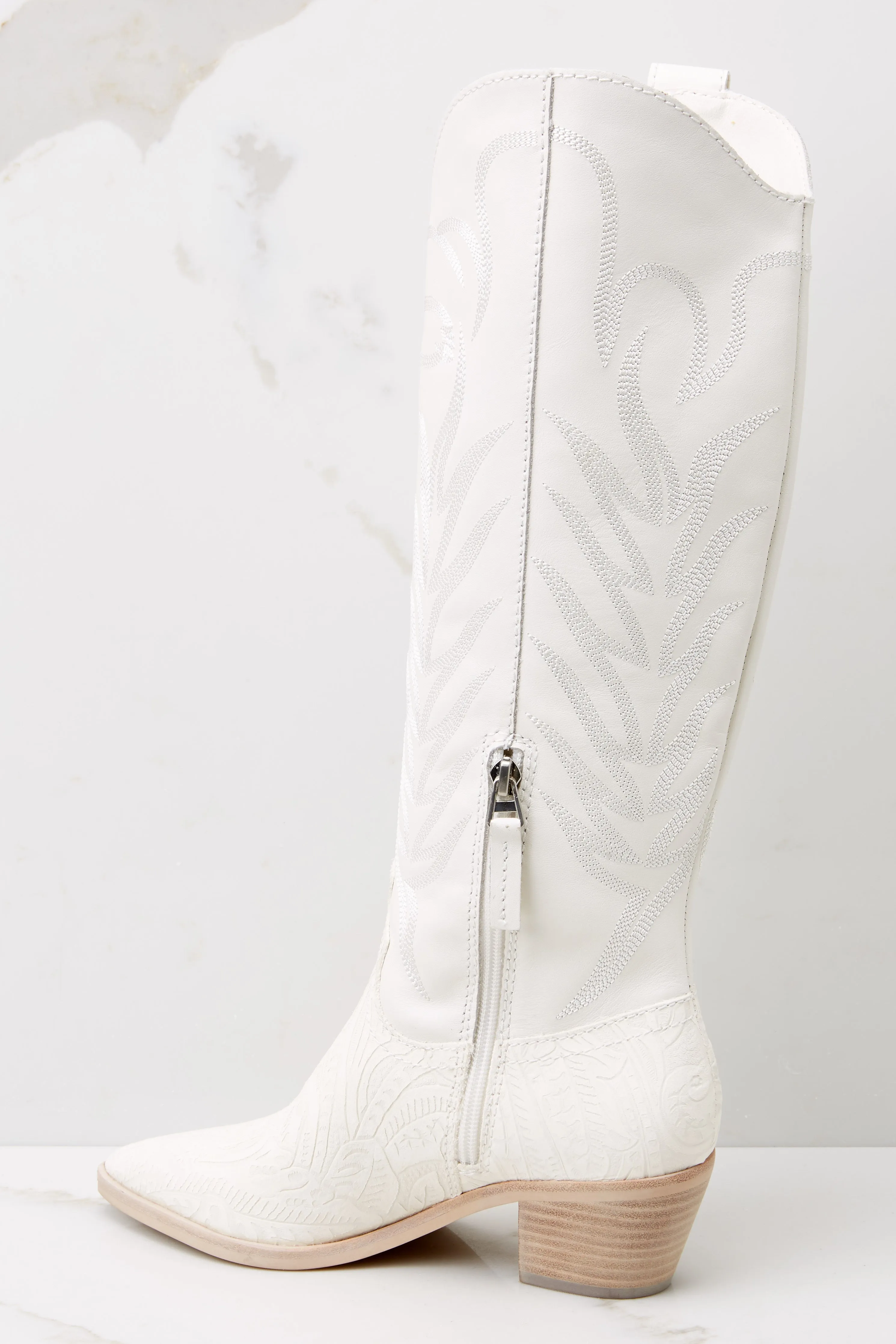 Solei White Embossed Leather Boots