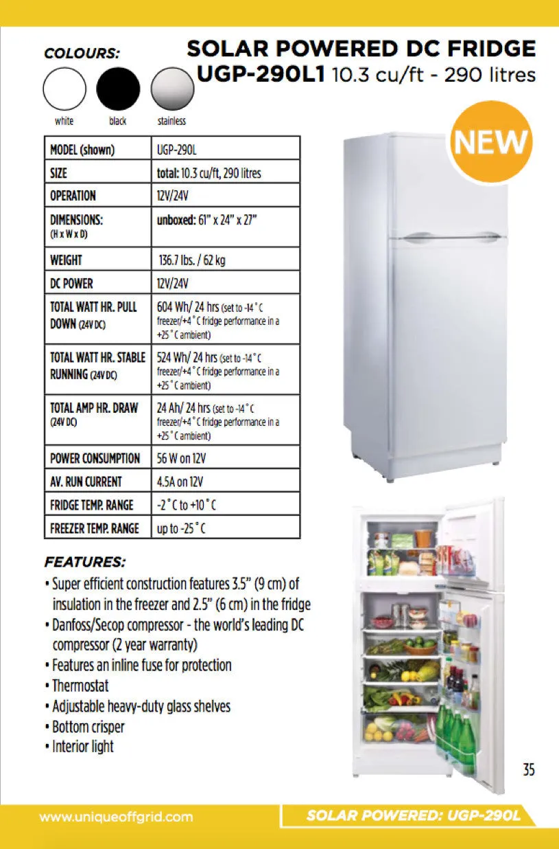 UNIQUE 10.3 CU/FT 12/24V DC Solar Fridge with Freezer